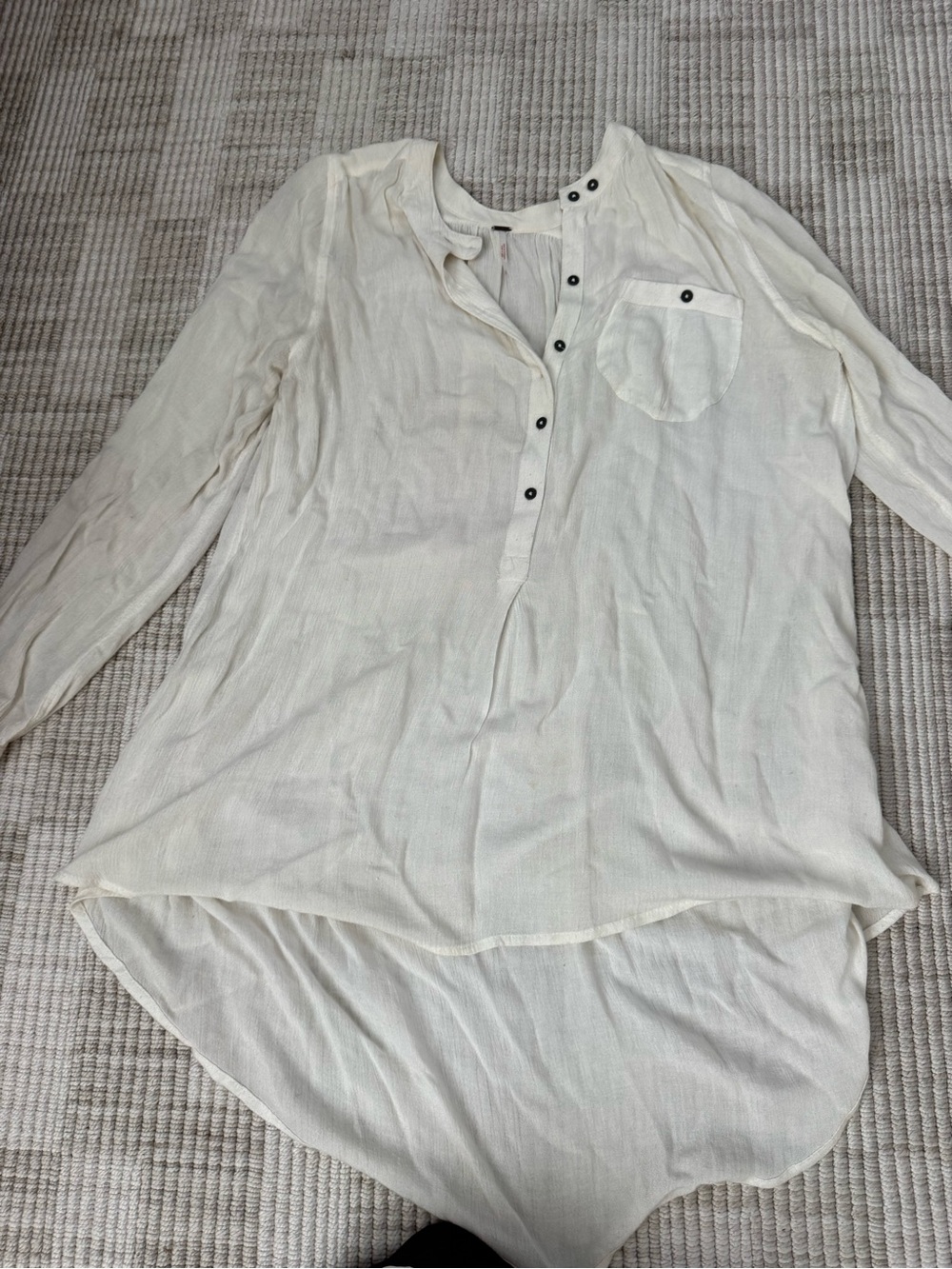 Free People Cream Button-Front Long Sleeve Tunic